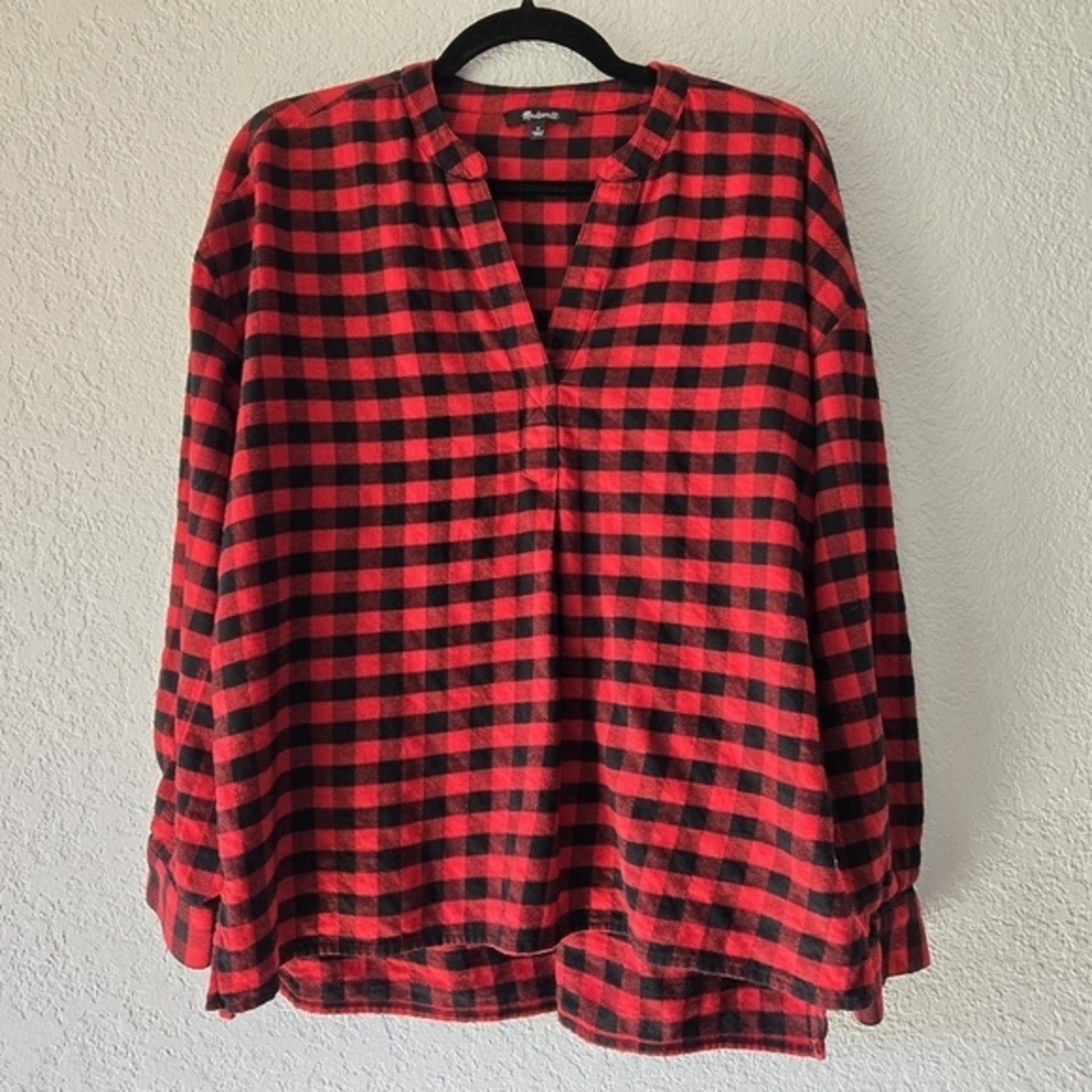Madewell S Flannel Long Sleeve Shirt‎ in Plaid Scarlet Buffalo Check Print